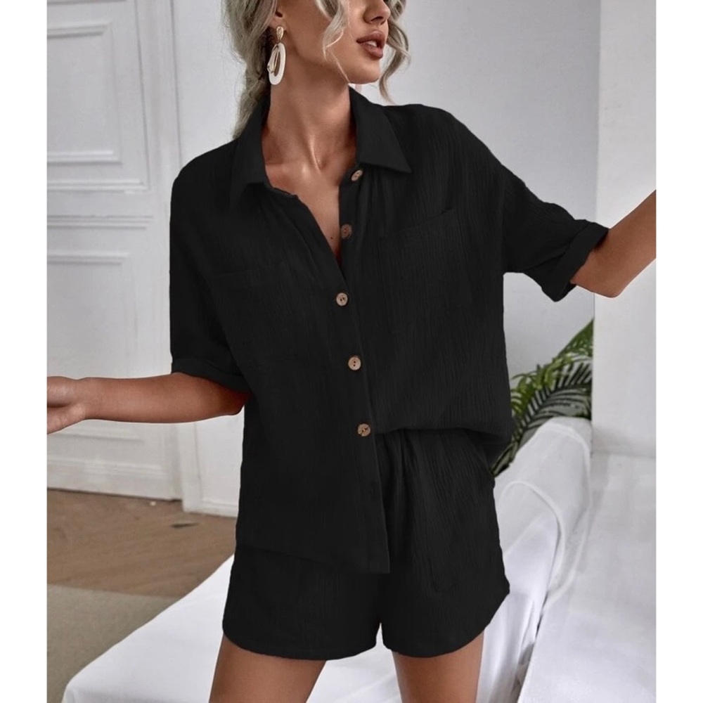 Anitta Drop Shoulder Dual Pocket Blouse & Shorts